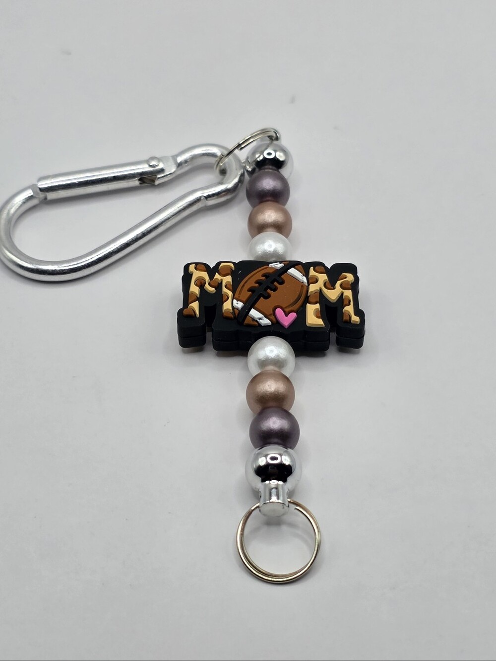 Mom Football Beaded Keychain Charm